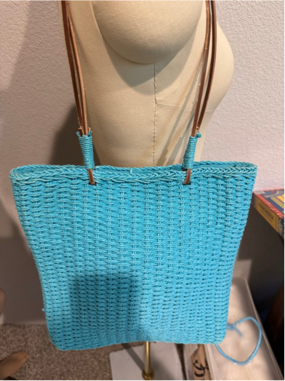 Women's Unbranded Turquoise Woven Shoulder Tote Bag